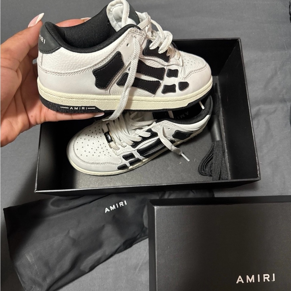 AMIRI Kids White & Black Low-Top Leather Sneakers